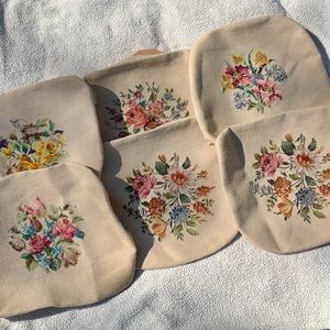 Set of 6 crewel embroidered vintage seat covers